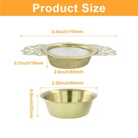 Waziaqoc 4 Pack Tea Fine Mesh Tea Strainers with Bowl, Stainless Steel Loose Leaf Tea Filter for 2.5-4 Inch Cup Mouth, Gold