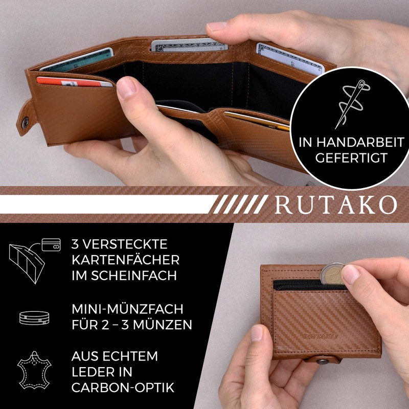 RUTAKO Slim Wallet with Coin Compartment, Mini Wallet for Men