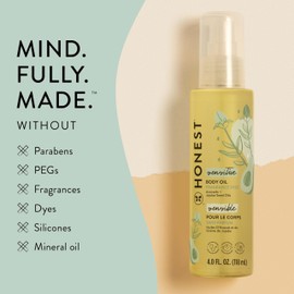The Honest Company Fragrance Free Moisturizing Body Oil | Nourish + Soothe Baby's Skin | Plant-Based, Hypoallergenic, Vegan | 4.0 fl oz