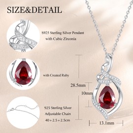 FANCIME Ruby Teardrop Birthstone Necklace for Women S925 Sterling Silver Pendent July Birthstone Jewelry Gifts for Her