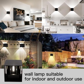 Mille Lucciole 12W 4Pack Outdoor Wall Lights Exterior/Interior,LED Black Outdoor Wall Sconces Light Fixtures Modern,IP65 Waterproof Square Aluminum Wall Lamps, Up and Down Lights 3000K Warm Lights