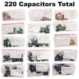 220 Piece Deluxe Capacitor Kit - Includes Disk, Mylar, Monolithic, and Electro Radial Capacitors by Electronix Express