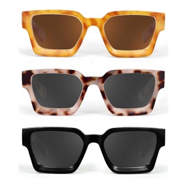 JM 3 Pack Square Reading sunglasses, Fashion Sun Readers for Women Men Full Lens Spring Hinges +0.0
