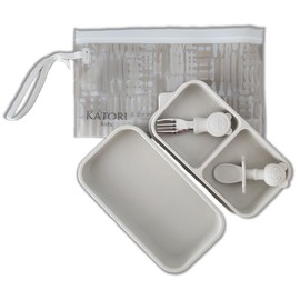 KATORI KIDS Suction Plate for Baby To Go | 5pc Travel Silicone Baby Plate Feeding Set with Travel Bag | Toddler Plate | Baby Travel Essential | Baby Bowl | Platos para Bebes (Boho Creme)