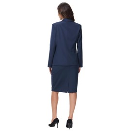 Lamgool Women's Business Skirt Suit Set 2 Piece Office Outfits Notched Lapel Blazer and Pencil Skirt (Blue, Medium)