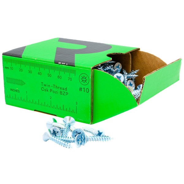 Rikä TWSR028 Woodscrew Twin-Thread CSK BZP 10 x 1in 200pk