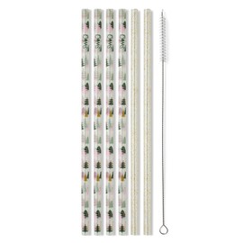 Swig Life Reusable Straws Tinseled Trees + Gold Glitter Tall Straw Set & Cleaning Brush, Each Straw is 10.25 inch Long (Fits Swig Life 20oz Tumblers, 22oz, and 32oz Tumblers)