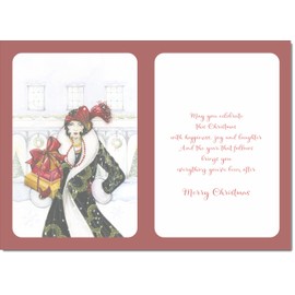 doodlecards Sister Christmas Card Lady with Parcels Medium Size Christmas Card for Sister with Plain Envelope