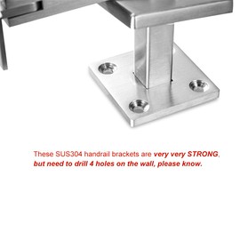 2 x 304 Stainless Adjustable Handrail Brackets, Heavy Duty Wall Square Brackets for Stair Handrail Flat Balusters with Base Cover 2pcs