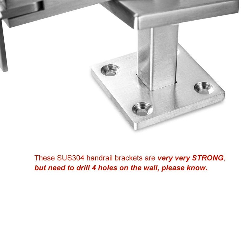 2 x 304 Stainless Adjustable Handrail Brackets, Heavy Duty Wall