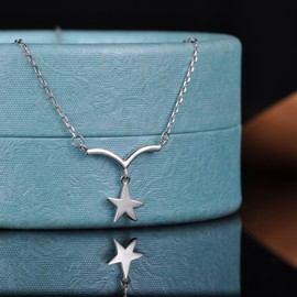 Yumi Locomotive Pendant 925 Sterling Silver Cubic Zirconia V Shape Star Pendant Adjustable Necklace for Women Girls