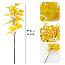 Gresorth Gresorth 29" Yellow Ginkgo Branch Decoration Artificial Plant Stem Model Fake Lifelike Biloba Leaves Bouquet Fall Ornament Garden Indoor Vase 4pcs
