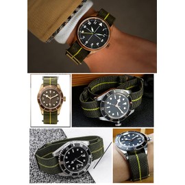 JBR French Troops Parachute Style Watch Band - Elastic Fabric Nylon Waterproof Military Replacement Watch Strap - Choice of Colors - 18mm 20mm 22mm (18mm, Green-Yellow)