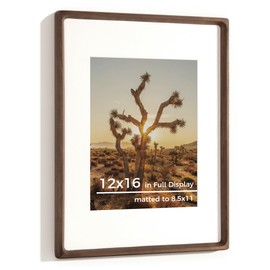 RICHFOCUS 12x16 Picture Frame USA-Sourced Natural Walnut Solid Wood Photo Frame Handcrafted Rounded Corner Wooden Frame with Real Glass Display Photos 8.5x11 with Mat or 12x16 Without Mat