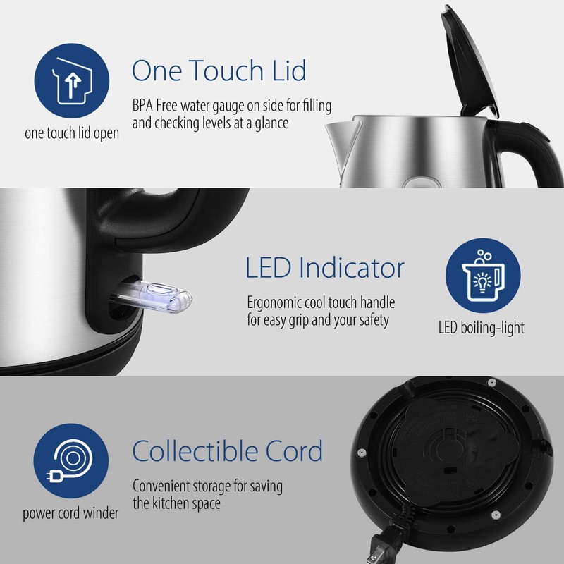 COMFEE' Stainless Steel Electric Kettle, 1.7 Liter Tea Kettle Electric