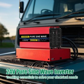 SUNWHEEL 3000W 24V Pure Sine Wave Inverter, 24V DC to 110V/120V AC Power Inverter for RV、Off Grid、Truck、Power Outage with 4 AC outlets and LCD Display