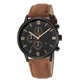 Alinker Mens Watches, Chronograph Analog Quartz Movement Dress Watch Casual Leather Band Watches for Men Roman Numerals Classic Business Wrist Watch