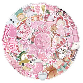 Christmas Stickers 100Pcs Cute Pink Series Christmas Vinyl Stickers Santas Deer Holiday Stickers for Kids Adults Funny Laptop Stickers for Skateboard, Water Bottles, Cars, Bumper, Scrapbook (A)