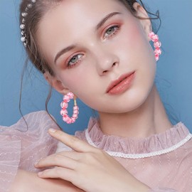 Hanavigar Pumpkin Shaped Candy Color Translucent Shiny Acrylic Bead Dangle Drop Earrings Bohemian Lantern Shaped Minimalist Beaded Hoop Earrings for Women (Light Pink)