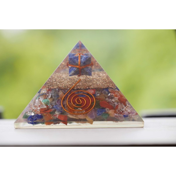 Zaicus Mix Chakra Pyramid with Lapis Lazuli Markaba - Healing Crystal Orgone Pyramid - Natural Gemstone - Feng Shui - Prosperity - Reiki Crystals - Gifts for Women - Home Decoration 2.5-3 Inch