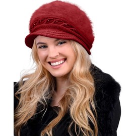 CheChury Women's Wool Winter Hat Warm Knitted Hat Women Beanie Hat Retro Peaked Cap Chunky Knit Women Cashmere Hat Women's Bowler Hat Winter Knitted Hat with Peak Women's Beret Fleece, red