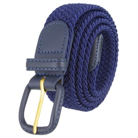 Belts.com Leather Covered Buckle Woven Elastic Stretch Belt, Navy, (L(37"-39")