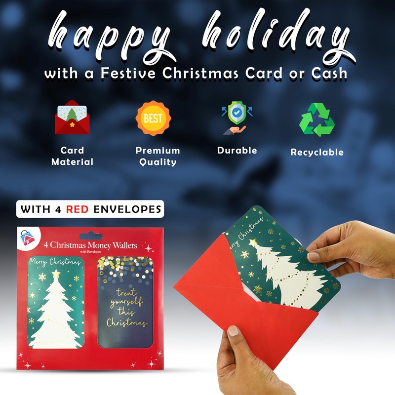 Christmas Money Wallets with Envelopes, Cute Santa Designs with Beautiful