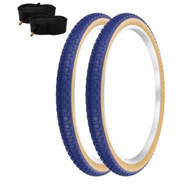 PRO+ Pair of Bicycle TIRE 24" X 1.75" Blue/Gum SIDEWALL COMP III Tread (2) Tires W/Tubes BMX Bike P-104A