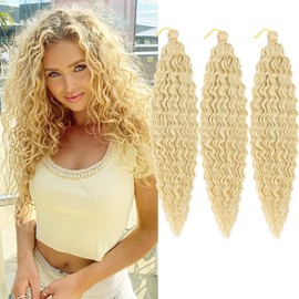 24 inch Ocean Wave Crochet Hair Beige Deep Wave Curly Braiding Hair Extensions 3 packs Long Wavy Water Wave Braid For Women Synthetic Crochet Braids(24 inch, Beige)