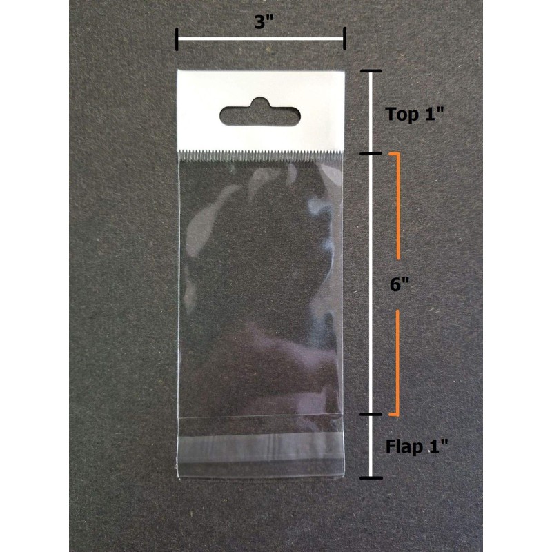UNIQUEPACKING 3x6 Hang TOP Clear Resealable Cello/Cellophane Bags w/Hanging Header