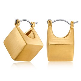 INNERDIVA Cute Square Brushed Drop Earrings 18K Gold Plated Geometric Dangle Earrings for Women Gift 2cm