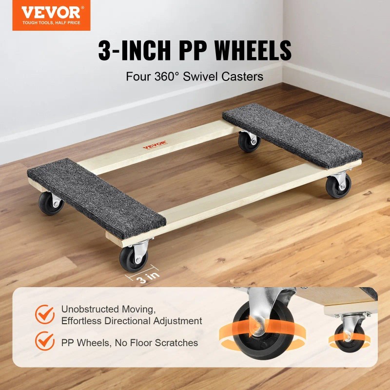 Furniture Dolly 18 X 30 Inches Hardwood With Swivel Casters