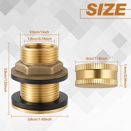 SPEEDWOX 1/2" Female 3/4" Male Soild Brass Water Tank Connector Theaded Bulkhead Fitting with 2 Rubber Rings Brass Male Garden Hose Bulkhead Fitting with Plug for Rain Barrels, Aquariums, Sinks