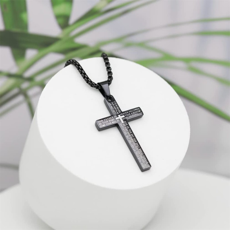 LXSSLY Black Jesus Cross Necklace for Men,Crucifix Necklace,Stainless Steel Cross