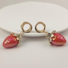 Generic 1 Pair Strawberry Ear Tunnels Dangle Ear Plugs Gauges 5/8" (16mm) - Stainless Steel, Nickel-Free, Hypoallergenic, 0.1 lbs