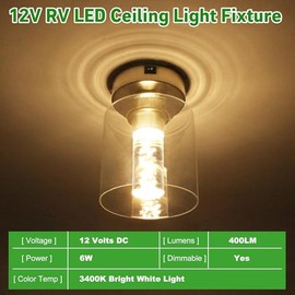 12V RV Interior Ceiling Light Fixtures - 12V Dinette Light with Switch, LED Glass RV Pendant Lighting with Acrylic Bubble, for RV Motorhome Camper Tra