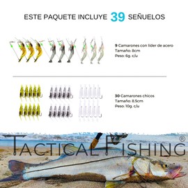 TACTICAL FISHING 39 Camarones con Anzuelo, Señuelos De Pesca Blandos para Mar Y Agua Dulce. Róbalo, Pargo, Sierra, Lobina, Jurel y más! ¡Brillan en la Oscuridad!