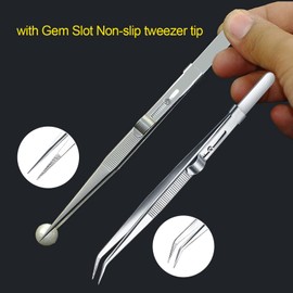 4 Pieces Diamond Tweezers Professional Jewelry Gem Tweezers Precision Tweezers Stainless Steel Pointed Tip Tweezers with Slide Locking and Gem Slot for jewelry making (Tweezers)
