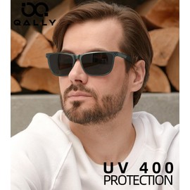 QALLY Carbon Fiber Polarized Sunglasses for Men Trendy Driving Sunglasses Shady Sun Glasses with UV Protection, Gunmetal Frame/Black Lens