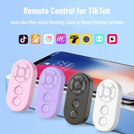TikTok Control Remoto App Page Turner, 32.8ft Bluetooth Cámara Inalámbrica Obturador Botón Selfie Clicker, Control Remoto Recargable para Teléfono Tablet Novelas Fotos Videos