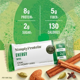 Simply Protein Energy Bites, Chai Almond, Gluten Free Vegan Snacks, 12 Count