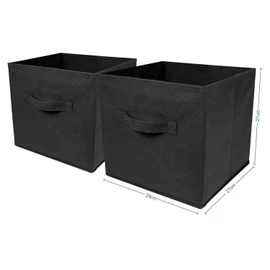 Set of 2 Large Foldable Square Storage Cubes, Fabric Organiser Canvas Cube Boxes Collapsible for Home, Bedroom, Nursery Office, Playroom Toys, 28 x 28 x 28 cm (Black)