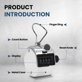 AMTAST 4 Digi Handheld Counter Clicker Silver Metal Clicker to Count Up and Down Pitch Counter Clicker for Golf Sports School Events Stadium Office