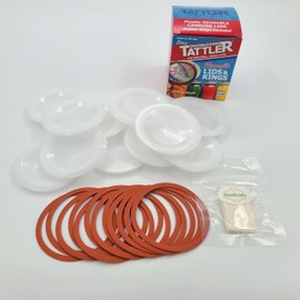 Reusable Canning Lids Bundle Includes 12 Wide Mouth Tattler Lids and Rings and 12 Dissolvable Sunivale Jar Labels For Use With Hot Water Bath, Vacuum Sealer and Pressure Canning Methods Made in USA