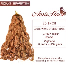 Pre Stretched Braiding Hair 20 Inch Loose Wave Crochet Braids Hair 8 packs Big wavy curly Bouncy Braiding Hair Curly Synthetic Hair Extensions (75g/packs .27/30# )