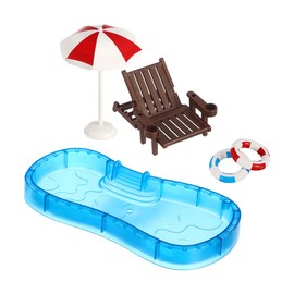 MAGICLULU 1set Miniature Swimming Pool Model with Furniture Accessories Mini House Decor Beach Chair and Swim for Dollhouse Play