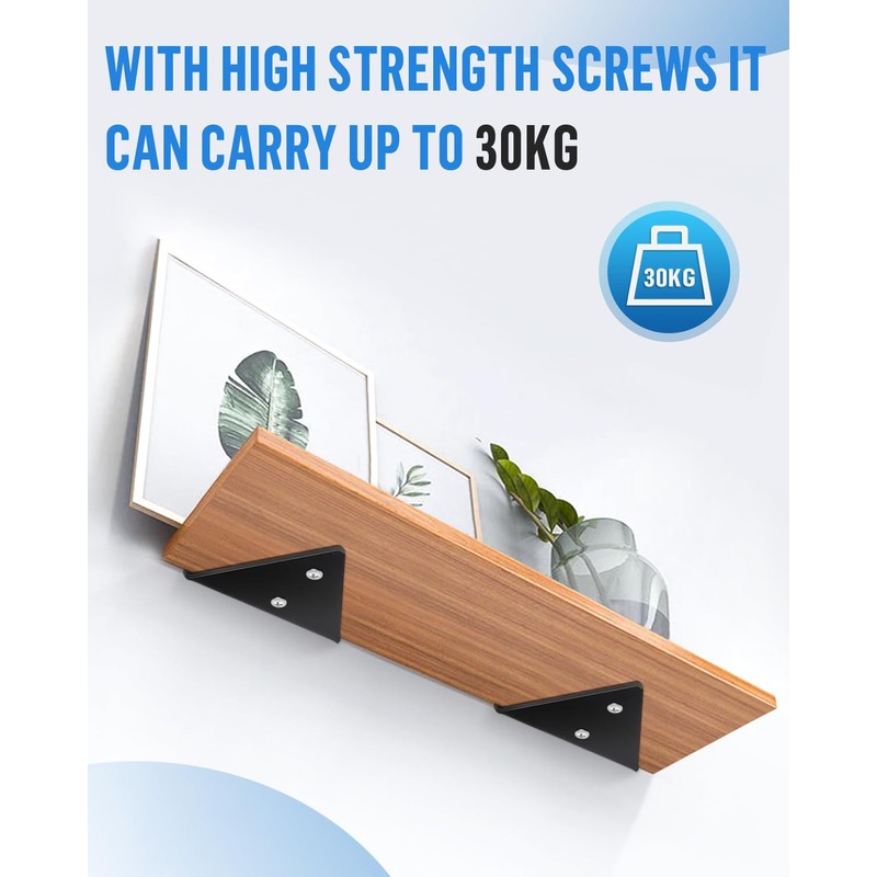 Pack of 2 Floating Shelf Brackets, Black, 8 cm Triangle