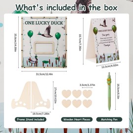 Threelf Mallard Duck Baby Shower Decorations,Baby Shower Guest Book Alternatives with Pen,Photo Frame and 60 Heart Wood Slices for 60 Guests,One Lucky Duck Birthday Decorations