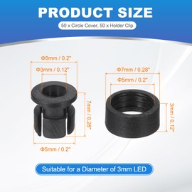 PATIKIL 3mm Emitting Diode Holder Kit, 50Pcs Plastic LED Holder Flat Clip Circle Cover Mounting Bracket Accessories for Lamp Bulb Bezel Mount Panel LED Display, Black