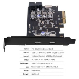 chenyang 4 Port PCI-E 4X to 2 USB C/USB 3.0 20Pin/USB 3.1 Front Panel Socket USB 3.2 Gen2 PCI Express Expansion Card Adapter with ASM3142 VL822 Dual Chipset